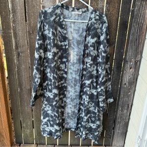Soft Surroundings Linen Open Cardigan in Gray & Black Sz S